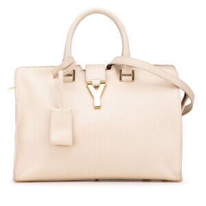 Saint Laurent Y Line Cabas Handbag Shoulder Bag Beige Tan Leather
